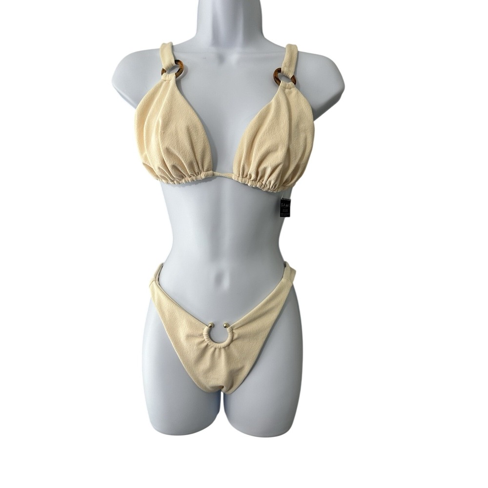 SAME Los Angeles Tortoise Chain Triangle Bikini Set - Cream Top Sz L Bottom Sz M